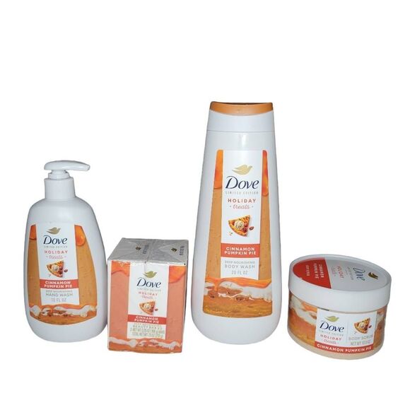 Dove Cinnamon Pumpkin Pie Body Wash Bar Scrub Limited Edition Holiday Treats Set - Picture 1 of 6